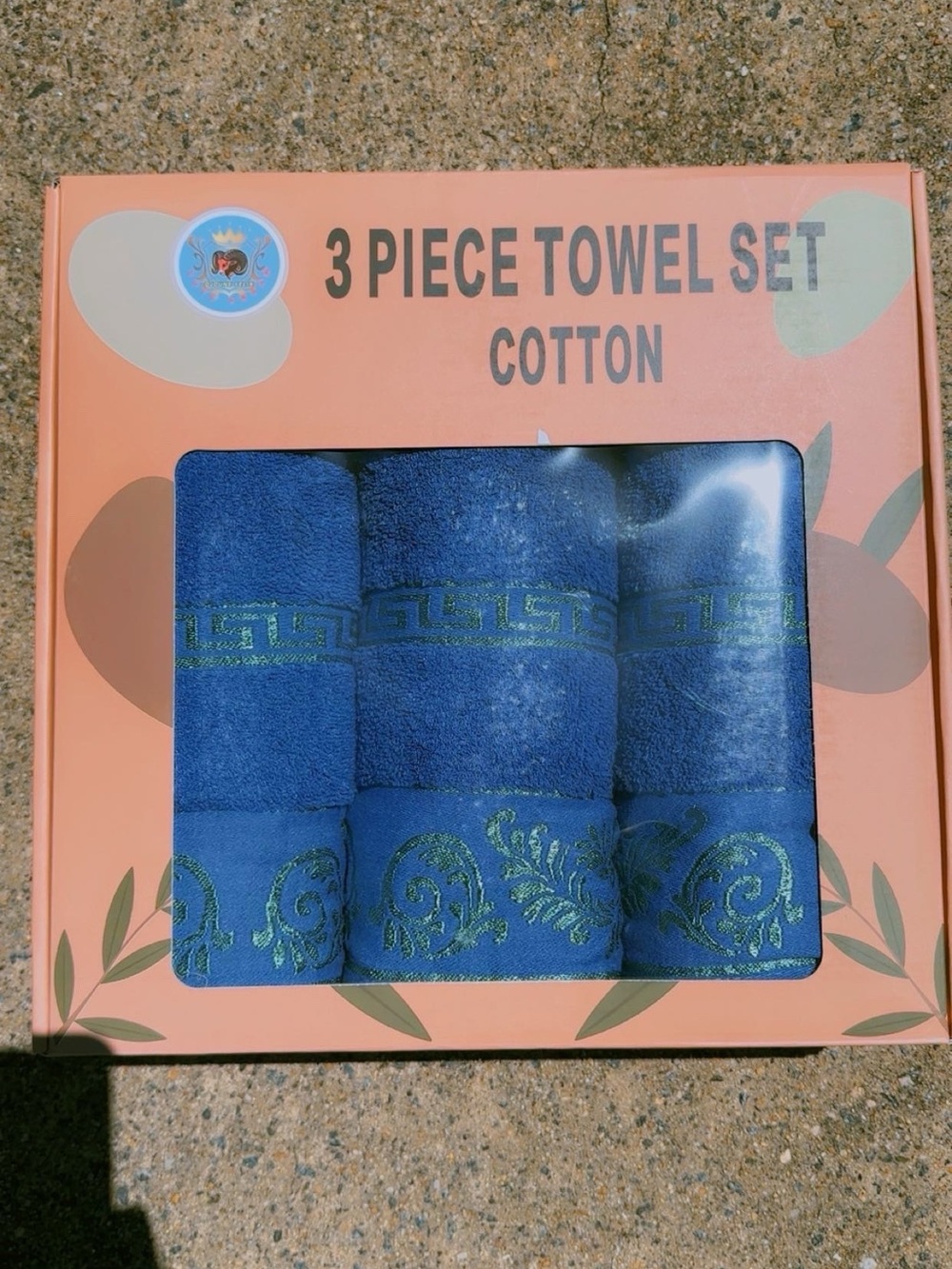 3 Piece Blue Cotton Towel Set